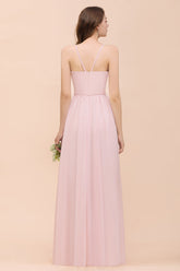 Gorgeous Chiffon Halter Ruffle Affordable Long Bridesmaid Dress-27dress